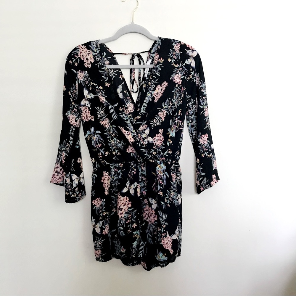 Black Bead Floral Pattern Romper